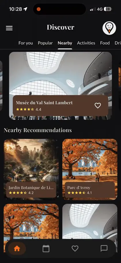 Discover tab with nearby recommendations