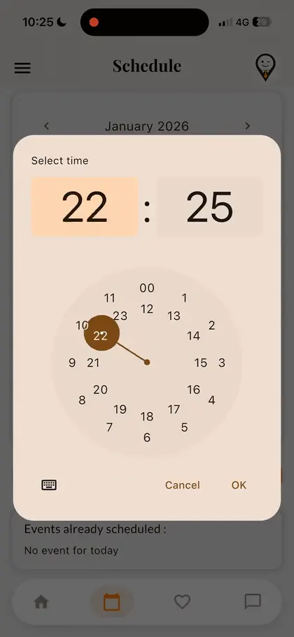 Schedule with the time picker open