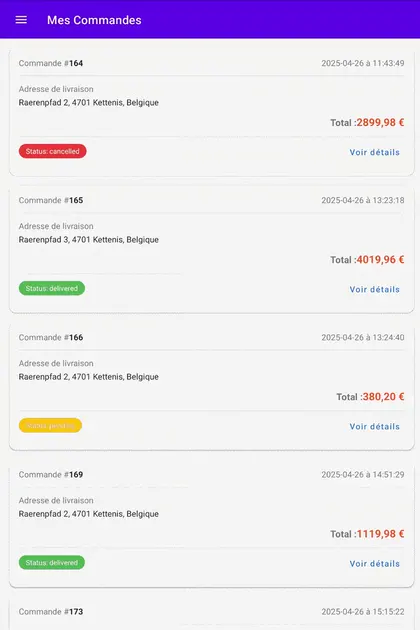 Order history with delivery statuses
