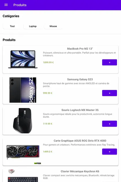 Product list with category filters