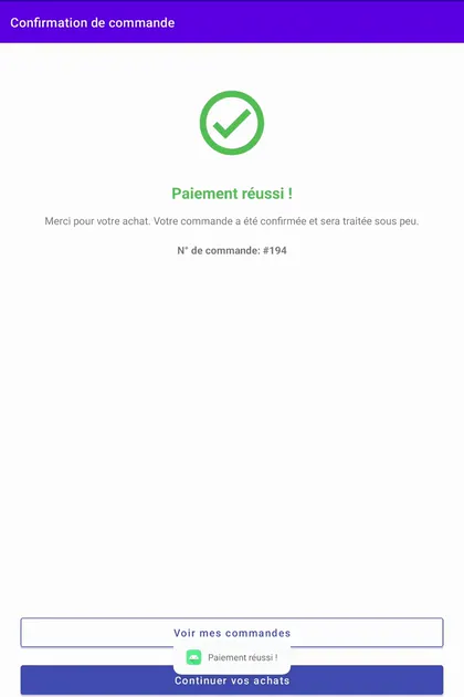 Payment confirmed screen
